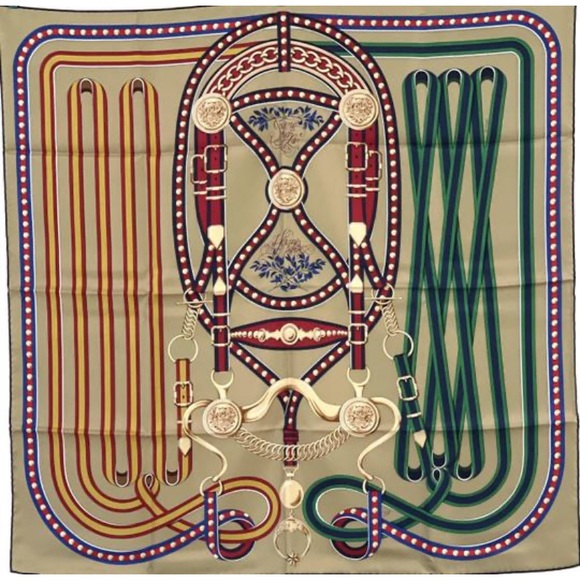 NWT (RARE) - GRAND TRALALA SCARF 90 in Mastic/Vert/Rouge Colorway - Picture 1 of 10